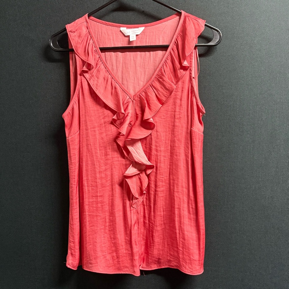Lauren Conrad Coral Ruffle Front Sleeveless Blouse Top Size XS Feminine Chic